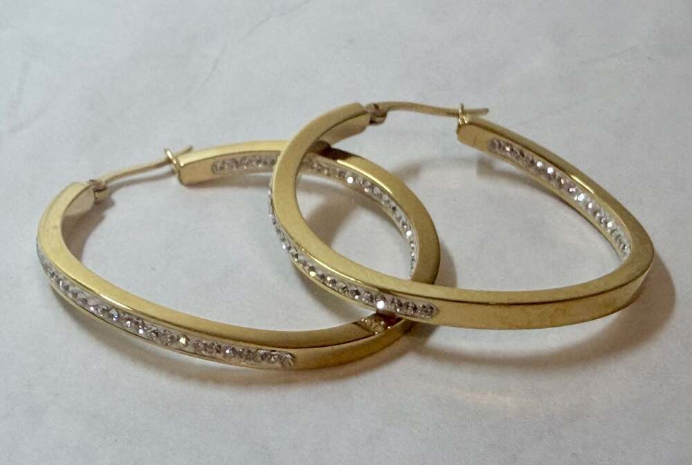 Gold Tone Inside Out Crystal Pavé Hoop Earrings